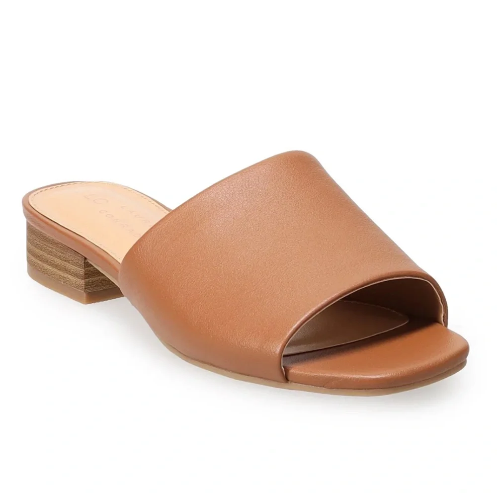 🆕New LC Lauren Conrad Ilana Women's 1-Band Stacked Heel Slide Sandals-Taupe - Picture 7 of 8